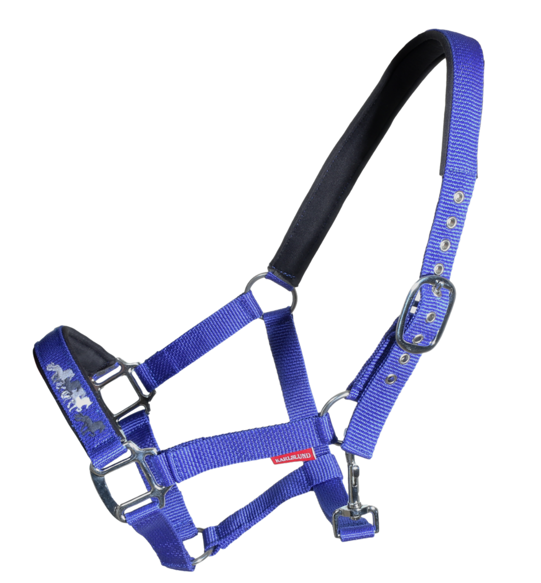 Nylon halter with soft padding and Icelandic horse embroidery by Karlslund