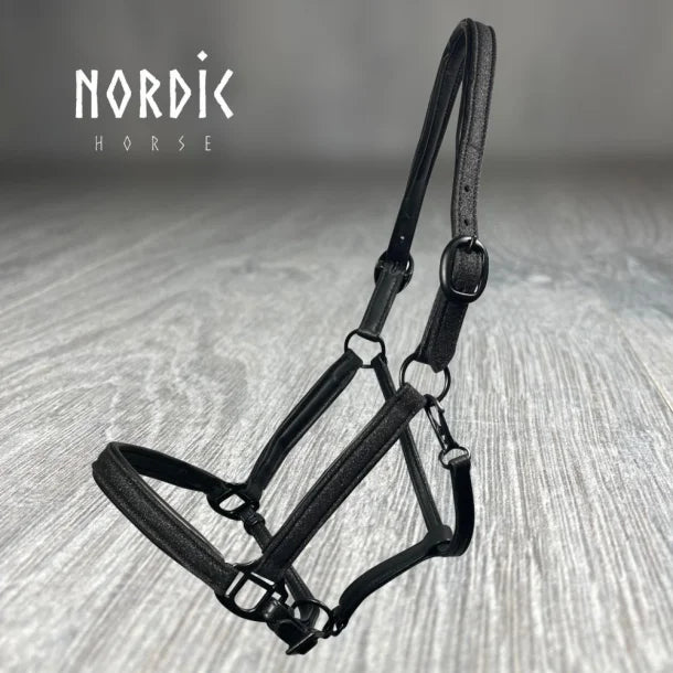 Black leather halter with silver buckles and glitter from NORDIC HORSE