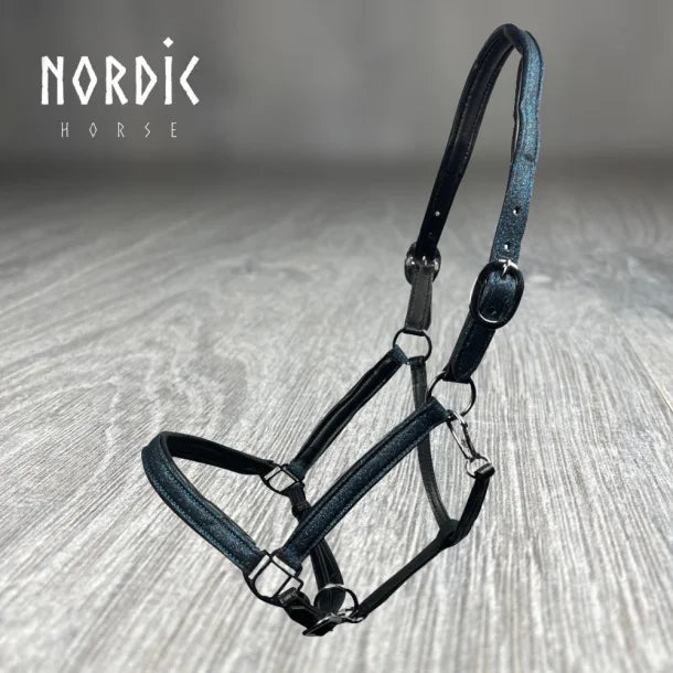 Black leather halter with silver buckles and glitter from NORDIC HORSE