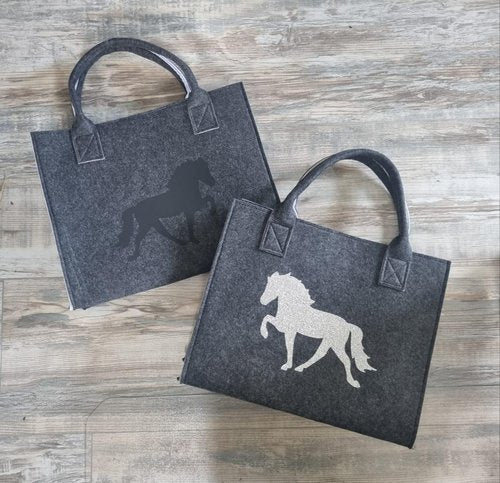 Wunderschöne, dunkelgraue Tasche mit Tölter personalisiert