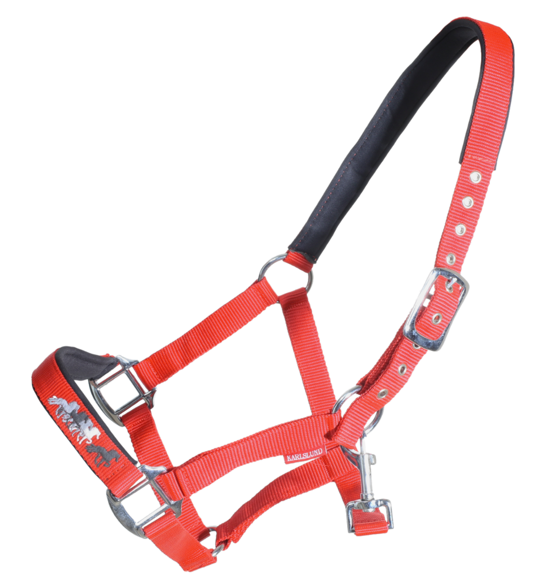 Nylon halter with soft padding and Icelandic horse embroidery by Karlslund