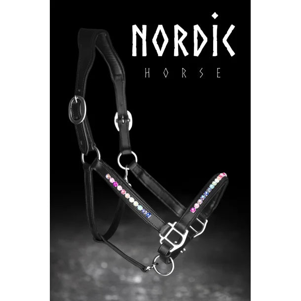 Leather halter with rainbow stones 
